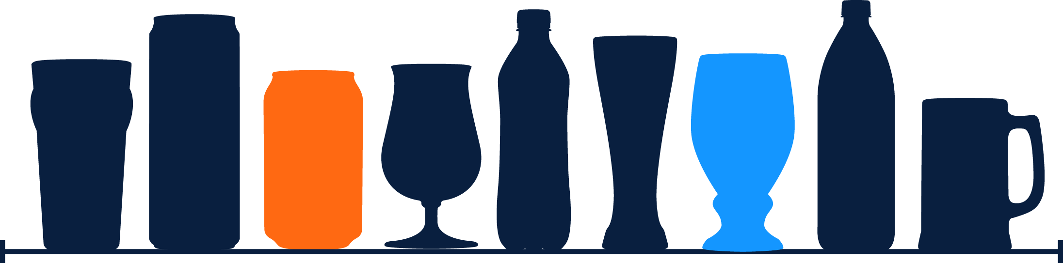 Silhouette of bottles, cans and cups